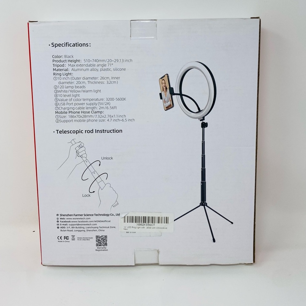 NWT Wonew 10" Selfie Desktop LED Ring Light Stand Phone Holder w/ Tripod Stand - Picture 7 of 7